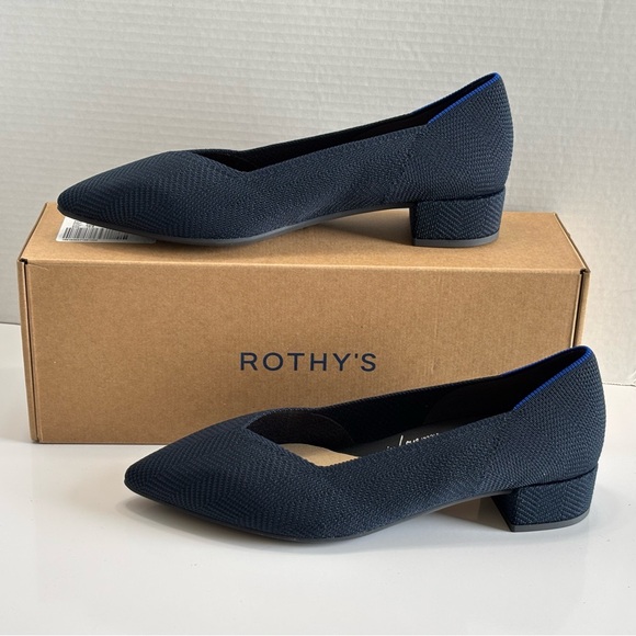 Rothy's The High Point Block Heel Women's 11.5 Navy Herringbone Knit Shoes NEW - Picture 15 of 16